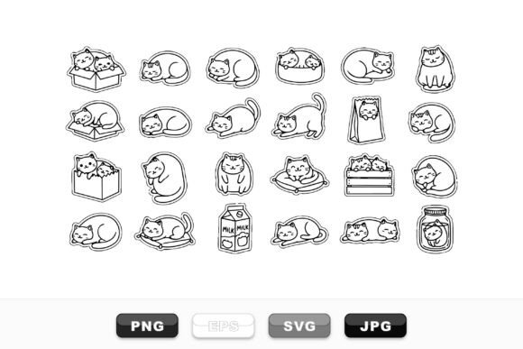 Download Cute Cat Doodle Clipart Set - Cat doodle clipart Collection