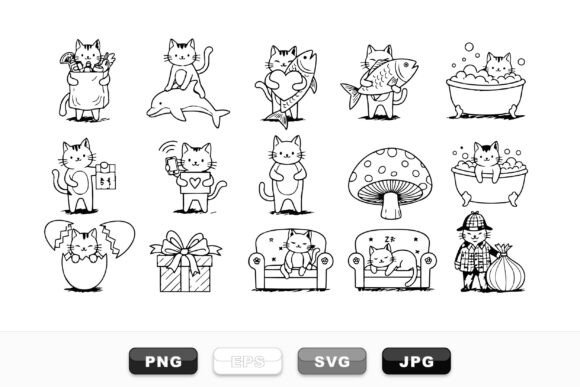Download Cute Cat Doodle Clipart Set - Cat doodle clipart Collection