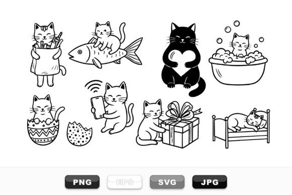 Download Cute Cat Doodle Clipart Set - Cat doodle clipart Collection