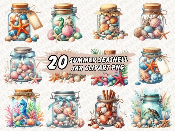 Download Summer Seashell Jar Clipart PNG Bundle - Premium Resources