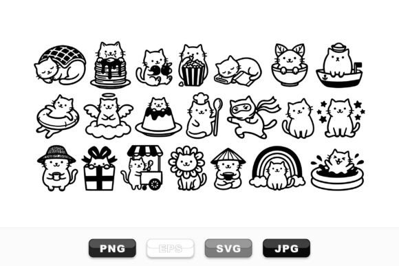 Download Cute Cat Doodle Clipart Set - Cat doodle clipart Collection