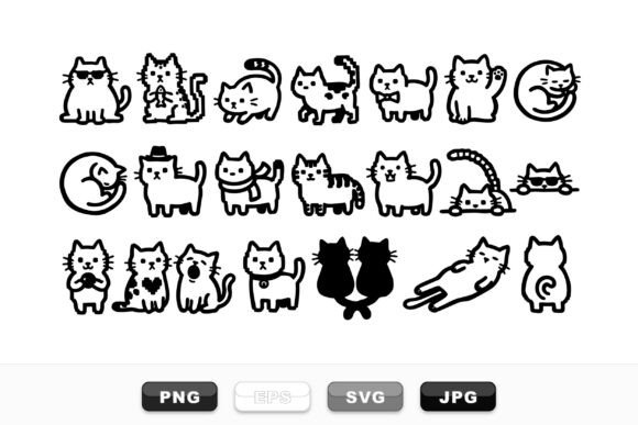 Download Cute Cat Doodle Clipart Set - Cat doodle clipart Collection