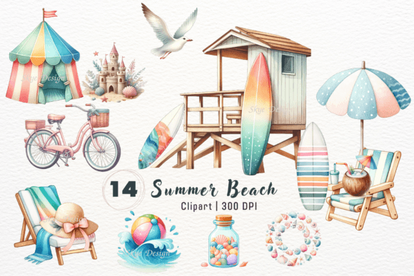 Download Watercolor Summer on the Beach Clipart - Premium Resources