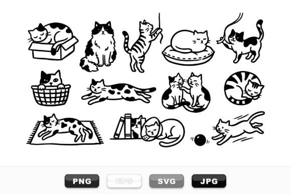 Download Charming Cat Doodle Clipart Set - Cat doodle clipart Collection