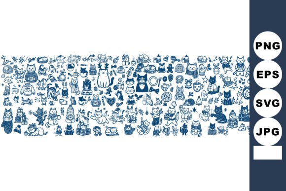 Download Cute Cat Doodle Clipart Set - Cat doodle clipart Collection