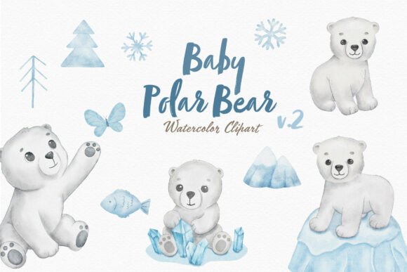 Download Watercolor Clipart Сute Baby Polar Bear - Baby polar bear Collection