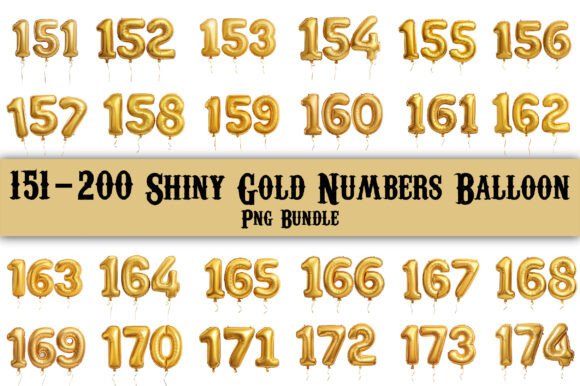 Download 151-200 Gold Numbers Balloon PNG Bundle - Balloon png Collection